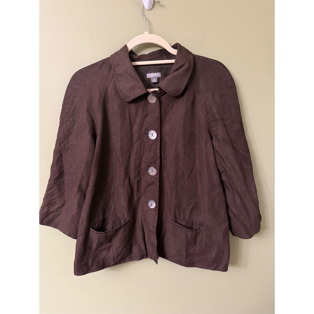 J. Jill Silk Linen Blend Jacket Brown Button Front Cinch Back Size S